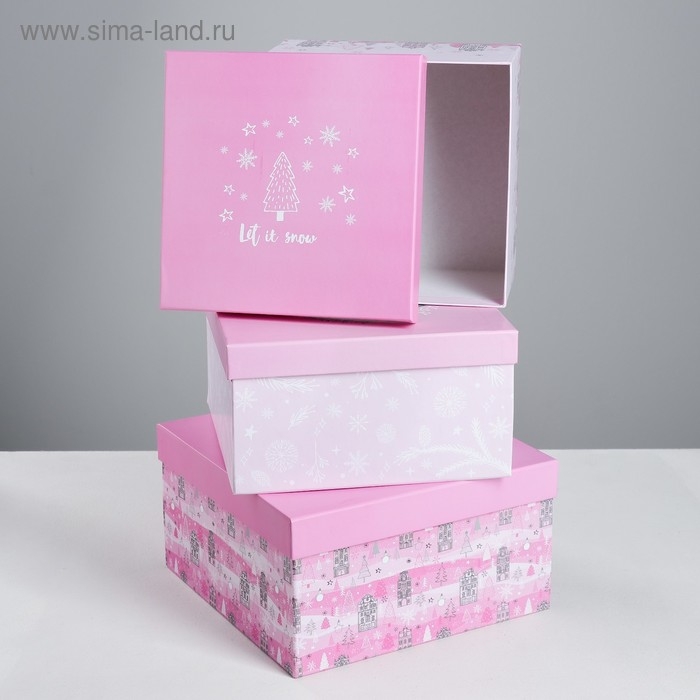 Набор подарочных коробок 3 в 1 &laquo;Тренд&raquo;, 18 х 18 х 10‒22 х 22 х 12 см, Новый год