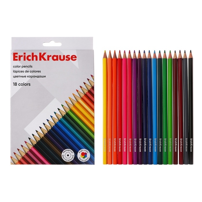 Карандаши 18 цветов ErichKrause шестигранные, деревяные, европодвес