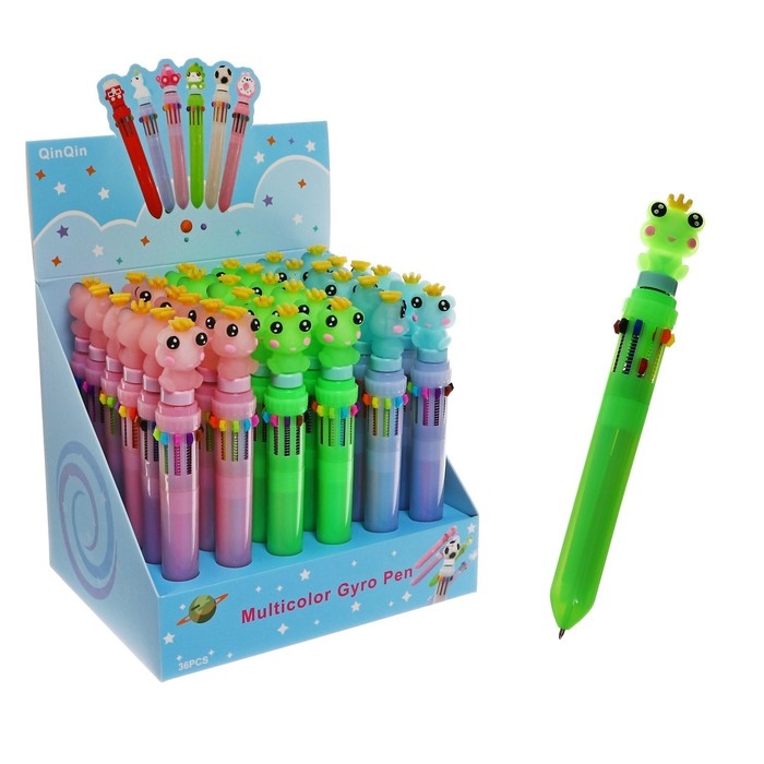 Ручка шариковая автоматическая 10-ти цветная, Ручка шариковая автоматическая 10-ти цветная, "Лягушка-спиннер", МИКС