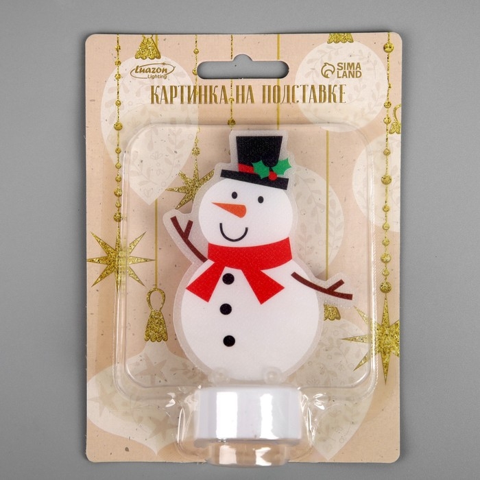 Световая картинка на подставке &laquo;Снеговик&raquo; 11 см, батарейки, свечение тёплое белое