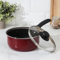 Ковш &laquo;Альфа&raquo; 1,5 л, стеклянная крышка, пластиковая ручка, антипригарное покрытие, цвет красный