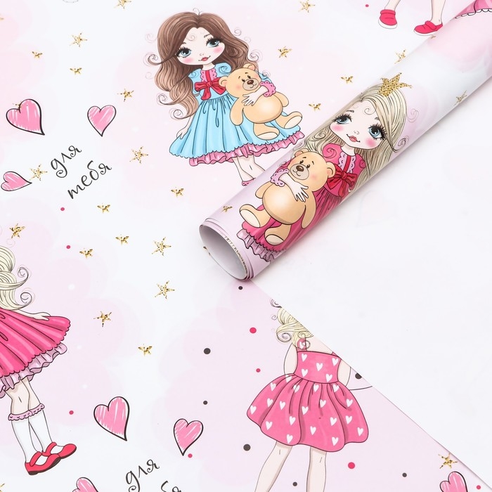 Бумага упаковочная глянцевая "Принцессы", 70 &times; 100 см,1 лист