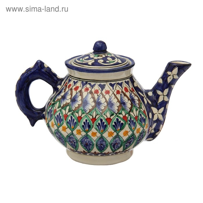 Чайник Риштанская Керамика "Узоры", 700 мл, синий