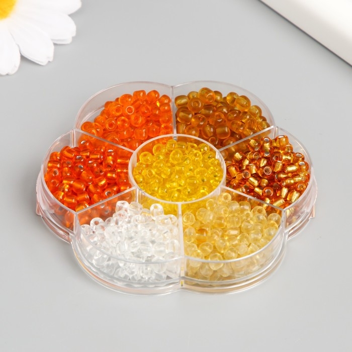 Бисер стекло 6/0 в цветке Бисер стекло 6/0 в цветке "Земля" цветной прозрачный 7 цветов х 8 гр 8,2х8,2х2 см