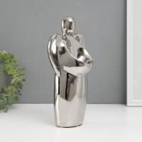 Подсвечник керамика на 1 свечу "Ангел" d=3,5 см серебро 14х9,5х25 см