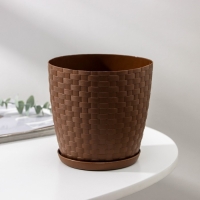 Горшок для цветов с поддоном &laquo;Ротанг&raquo;, 1,2 л, цвет тёмно-коричневый