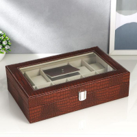 Шкатулка кожзам под часы 8 отделений и бижутерию "Рептилия кофейная" матовая 9,5х33х20 см Шкатулка кожзам под часы 8 отделений и бижутерию "Рептилия кофейная" матовая 9,5х33х20 см