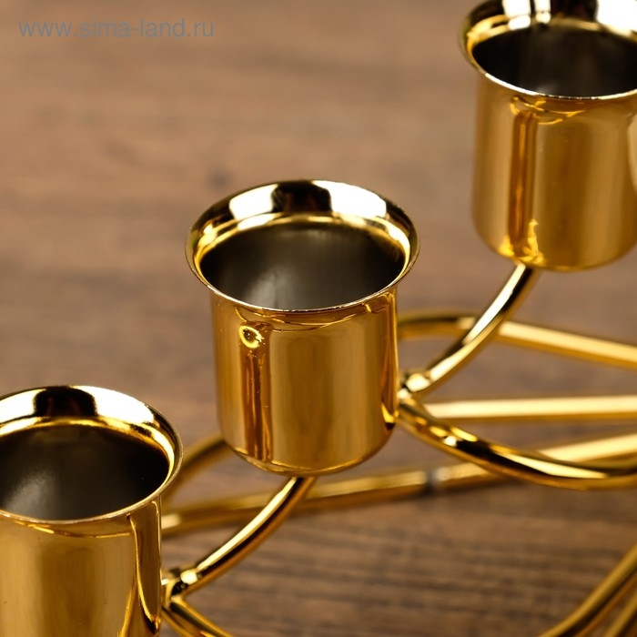 Подсвечник металл на 3 свечи "Капли" золото 14х8х8 см