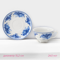 Сервиз чайный фарфоровый Доляна &laquo;Аззурро&raquo;, 12 предметов: 6 чашек 240 мл, 6 блюдец d=15,2 см, цвет белый
