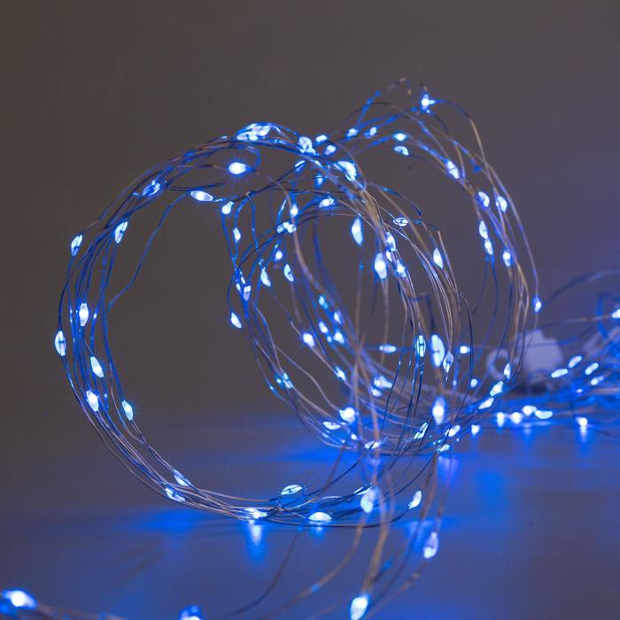 Гирлянда &laquo;Занавес&raquo; 2.8 &times; 3 м роса на крючках, с пультом, IP20, серебристая нить, 300 LED, свечение синее, 8 режимов, USB