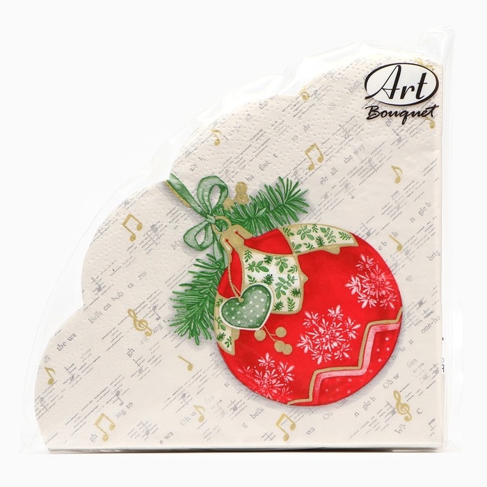 Новогодние салфетки бумажные круглые Art Bouquet Rondo &laquo;Музыкальный шар&raquo;, 3 слоя, d 32 см, 12 шт