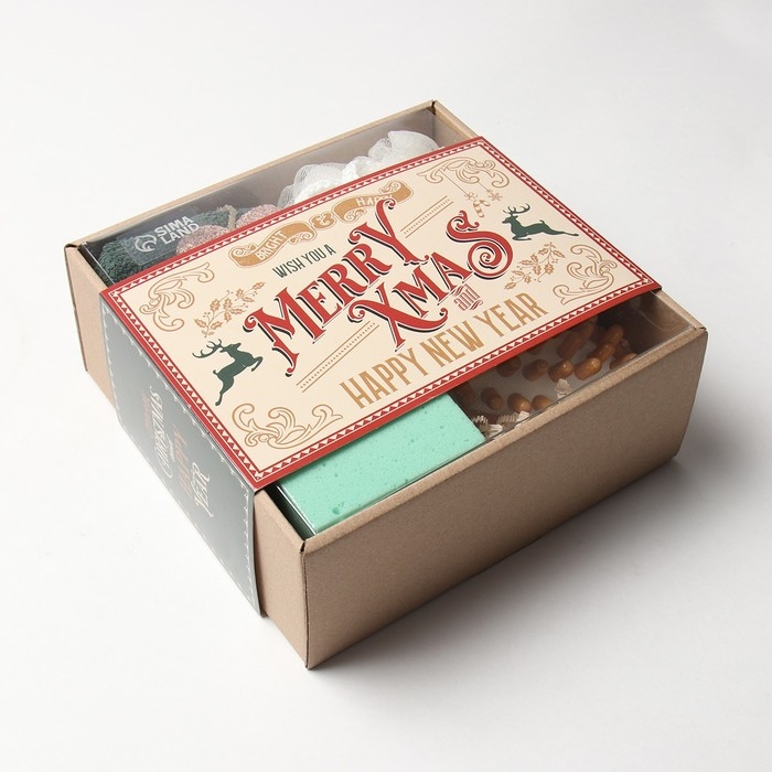 Новый год. Подарочный набор Merry Xmas полотенце 30х60 см и банные акс.(3 предм)