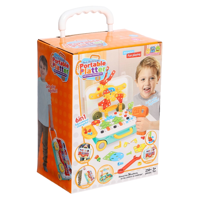 Конструктор винтовой &laquo;Юный мастер&raquo;, 6 в 1, в чемодане, с электрическим шуруповёртом