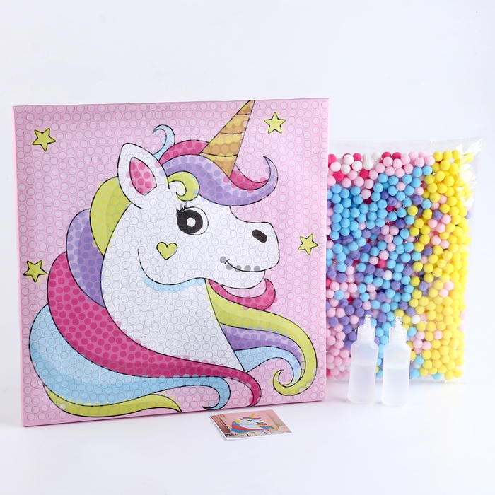 Аппликация помпошками &laquo;Прекрасный единорог&raquo;, размер &mdash; 30 &times; 30 см, клей 30 мл