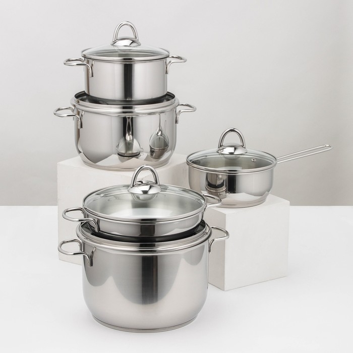 Набор посуды &laquo;Классика-прима&raquo;, 5 предметов: 4 кастрюли 1 л, 1,75 л, 3 л,5 л, сковорода 1 л, капсульное дно, индукция