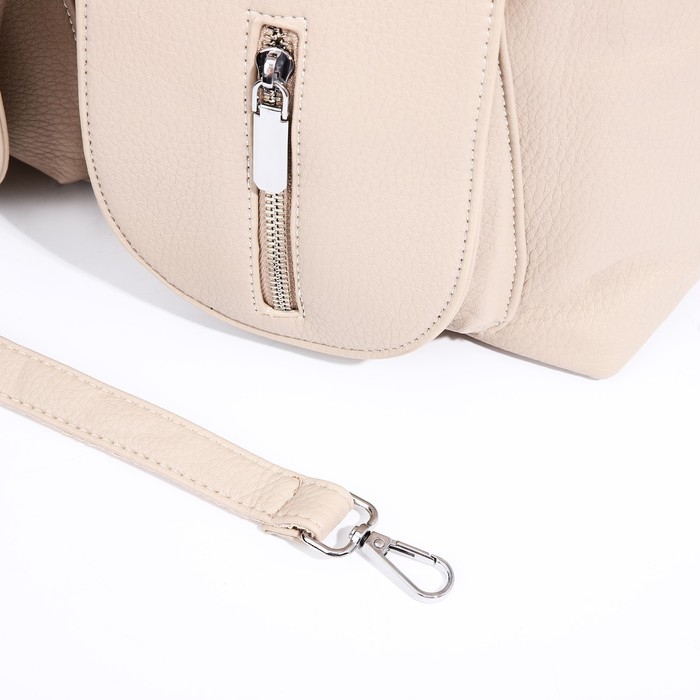 Сумка-тоут на молнии, 3 наружных кармана, цвет бежевый Сумка-тоут на молнии, 3 наружных кармана, цвет бежевый