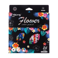 Карандаши 24 цвета в картонной коробке, шестигранные, деревянные,Цветы на чёрном МИКС Карандаши 24 цвета в картонной коробке, шестигранные, деревянные,Цветы на чёрном МИКС