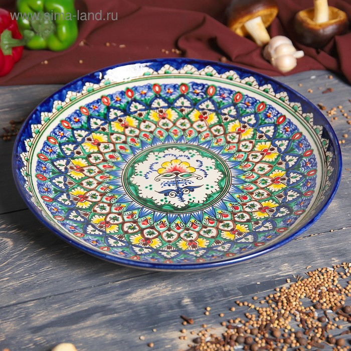 Ляган Риштанская Керамика Ляган Риштанская Керамика "Узоры", 31 см, синий
