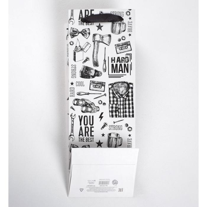 Пакет подарочный под бутылку, упаковка, &laquo;For real man&raquo;, 36 х 13 х 10 см