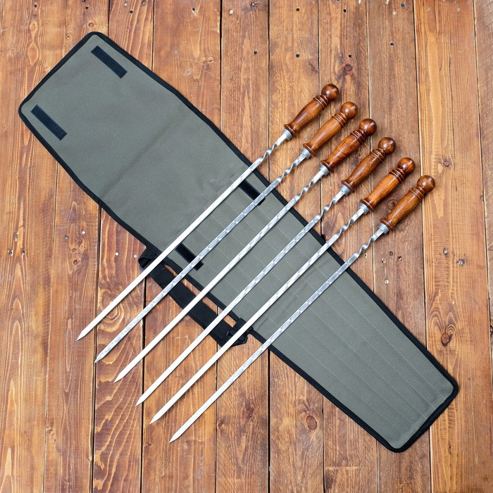 Набор шампуров Набор шампуров "Ташкент" в чехле, 6 шт, рабочая часть - 50см, зеленый