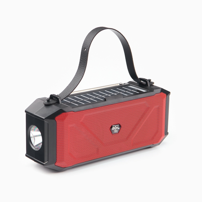 Фонарь аккумуляторный, 5Вт, 1200мАч, IPX5, Bluetooth, AUX, USB, радио, солнеч.бат, красный Фонарь аккумуляторный, 5Вт, 1200мАч, IPX5, Bluetooth, AUX, USB, радио, солнеч.бат, красный