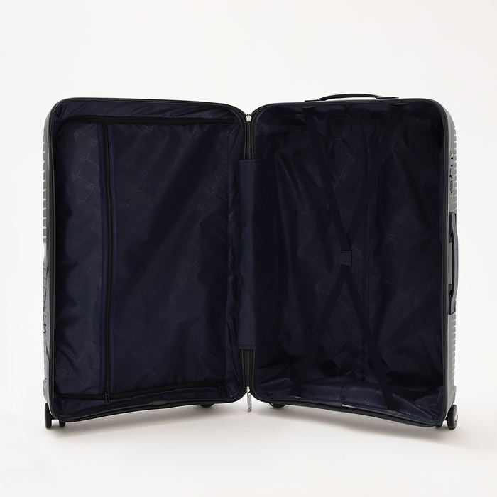 Чемодан большой 100 л (L), отдел на молнии, кодовый замок, 4 колеса, цвет тёмно-серый