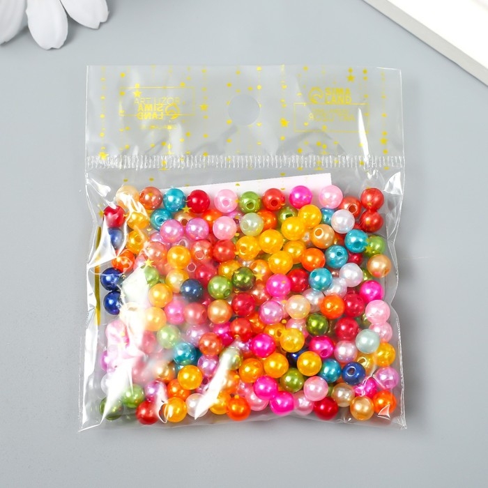 Бусины для творчества пластик "Гладкие разноцветные шарики" набор 20 гр d=0,6 см