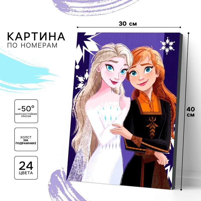 Картина по номерам на подрамнике Картина по номерам на подрамнике "Анна и Эльза" 30х40 см, Холодное сердце