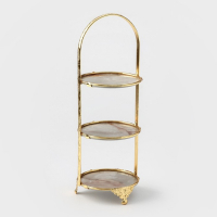 Этажёрка - фруктовница круглая Доляна &laquo;Мрамор&raquo;, 3 яруса, 10,5&times;29 см, цвет металла золотой