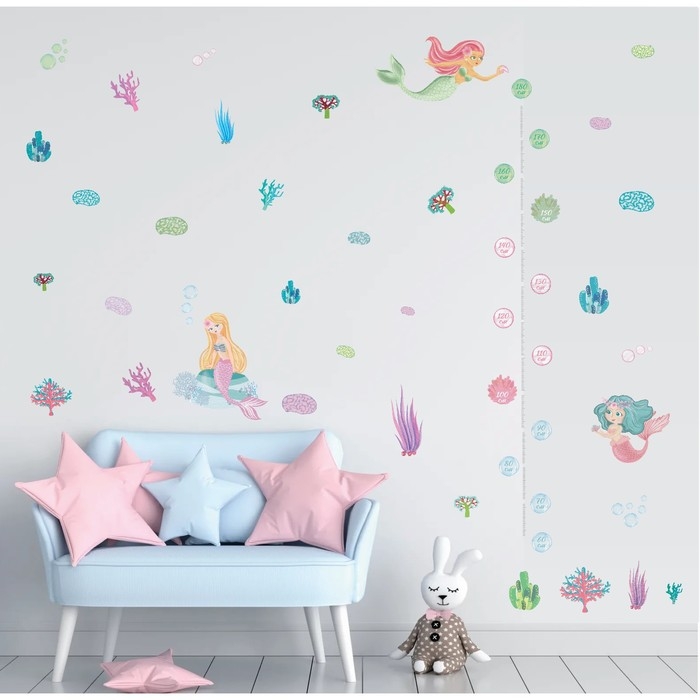 Наклейка интерьерная цветная ростомер Наклейка интерьерная цветная ростомер "Русалочки" 50х70 см