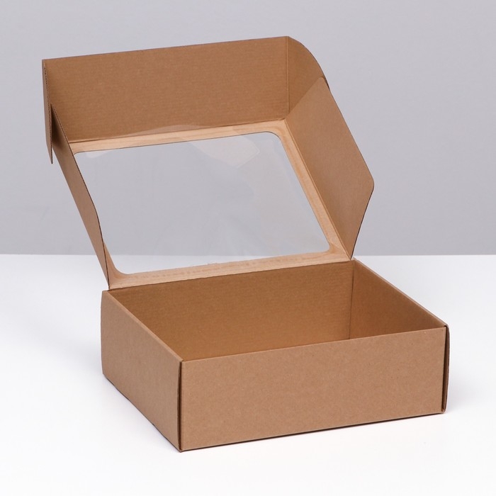 Коробка-шкатулка с окном, бурая, 27 х 21 х 9 см Коробка-шкатулка с окном, бурая, 27 х 21 х 9 см