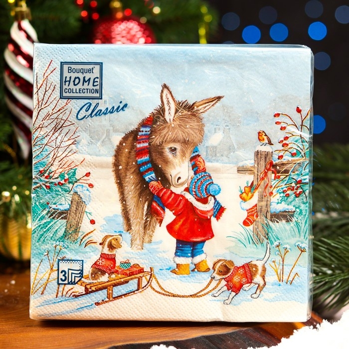 Новогодние салфетки бумажные Home Collection &laquo;Любимый друг&raquo;, 3 слоя, 33х33, 20 шт.