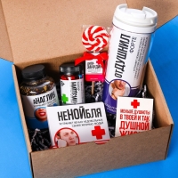 Гифтбокс &laquo;Аптечка&raquo;: чай чёрный с лимоном 50 г., драже 80 г., молочный шоколад 20 г., термостакан 350 мл., леденец 15 г.