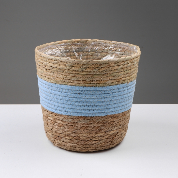 Кашпо плетеное "Намибия", 25,5х25,5х23 см, натуральный, голубой