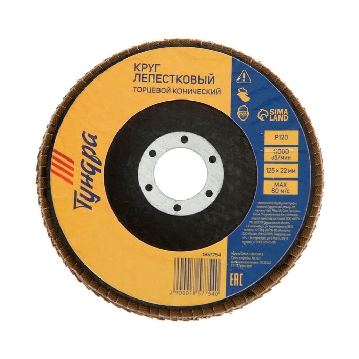 Круг лепестковый торцевой конический ТУНДРА, 125 х 22 мм, Р120 Круг лепестковый торцевой конический ТУНДРА, 125 х 22 мм, Р120