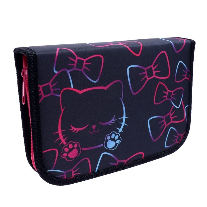 Пенал 3 секции, вкладка внутри, 140 х 210 х 40 мм, тканевый, Calligrata TOP Block Пенал 3 секции, вкладка внутри, 140 х 210 х 40 мм, тканевый, Calligrata TOP Block "Кошечка"