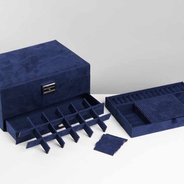 Подставка для украшений &laquo;Шкатулка&raquo; 2-х уровневая, флок, 24,5&times;17&times;12 см, цвет синий
