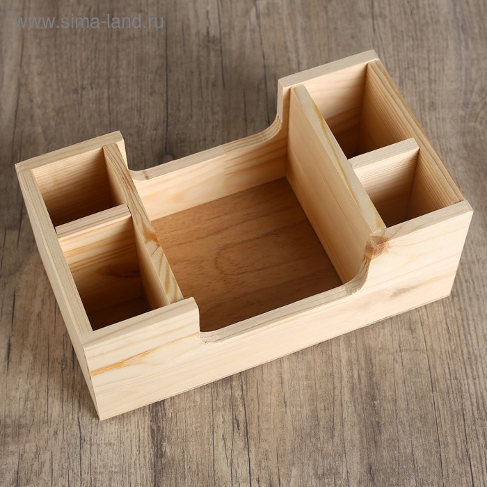Подставка "Лодочка" из СОСНЫ, с 4мя отсеками и большим отделом, 14&times;25&times;10 см