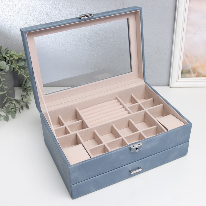 Шкатулка кожзам для украшений Шкатулка кожзам для украшений "Кабрина" синяя 30,5х20х13,5 см