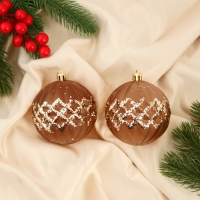 Набор шаров пластик d-8 см, 2 шт "Гэбриэл" сетка, коричневый Набор шаров пластик d-8 см, 2 шт "Гэбриэл" сетка, коричневый