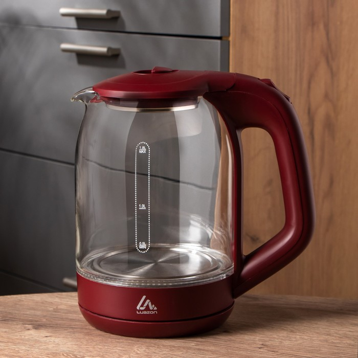 Чайник электрический Luazon LSK-1809, стекло, 1.8 л, 1500 Вт, подсветка, красный Чайник электрический Luazon LSK-1809, стекло, 1.8 л, 1500 Вт, подсветка, красный