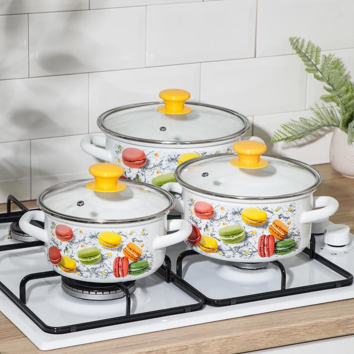 Набор кастрюль &laquo;Цветное печенье&raquo;, 3 предмета: 1,5 л, 2 л, 3 л, крышки, индукция