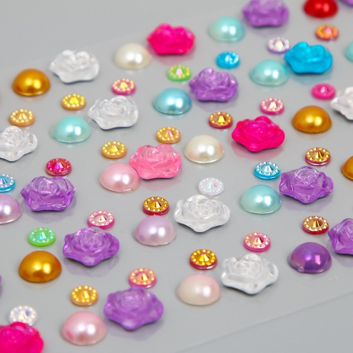 Наклейка стразы пластик Наклейка стразы пластик "Цветы и горох" цвет МИКС 30х10 см