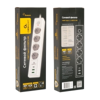 Сетевой фильтр Cablexpert Exnovo EXN-4-CU2-W-2,4р,16А,1xType-C PD,30Вт,2хUSB,2м, ур.защ.4+