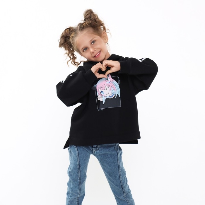 Толстовка для девочки, цвет черный, рост 116 см Толстовка для девочки, цвет черный, рост 116 см