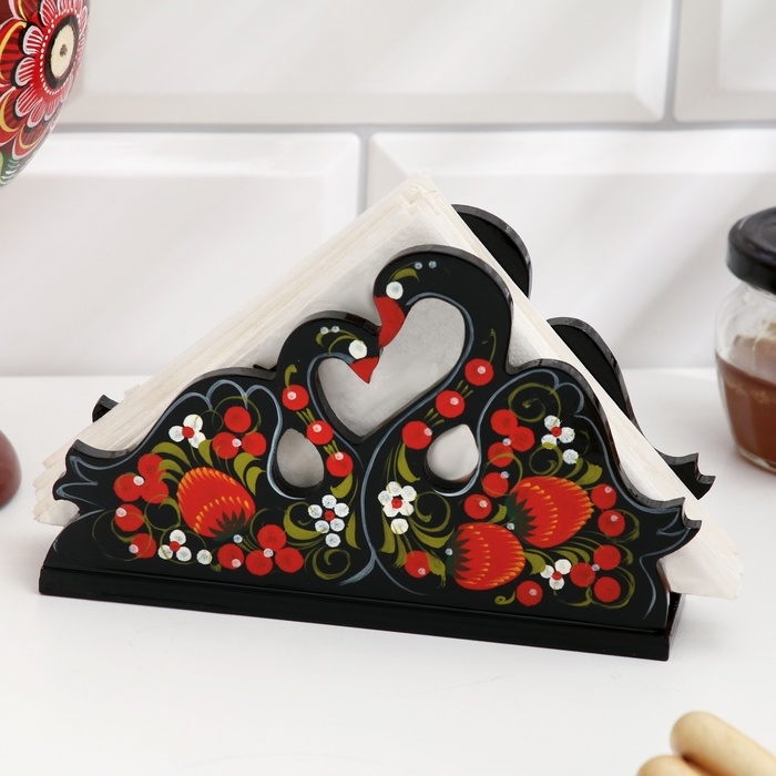 Салфетница &laquo;Пара лебедей&raquo;, 4 х 9 см, хохлома