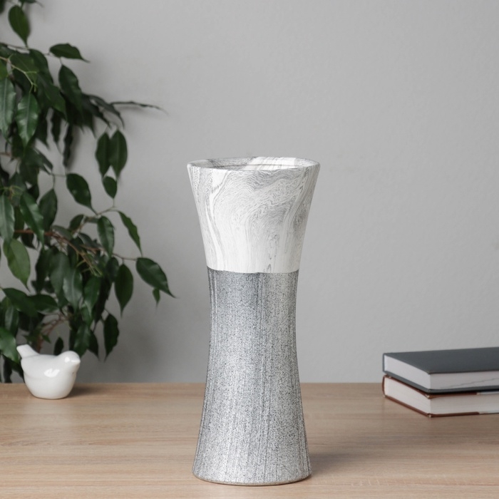 Ваза керамика настольная "Бригэм" талия, d-12.5см, h-29,5х11 см, бело-серый