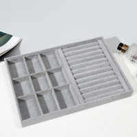 Подставка для украшений 9 ячеек и 11 полос для колец, флок, 35×24×3 см, цвет серый Подставка для украшений 9 ячеек и 11 полос для колец, флок, 35×24×3 см, цвет серый