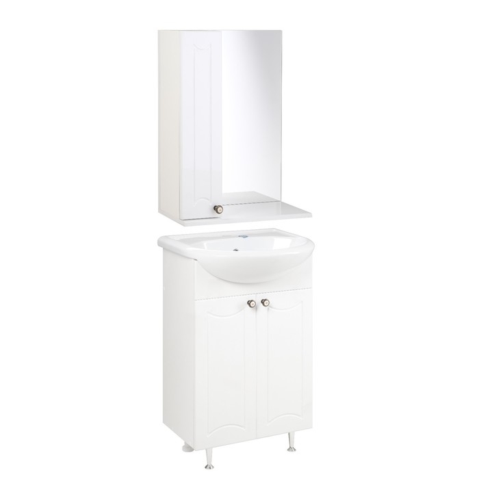 Комплект мебели для ванной: "Виктория 55" левый: Тумба + раковина "Уют 55" + зеркало-шкаф