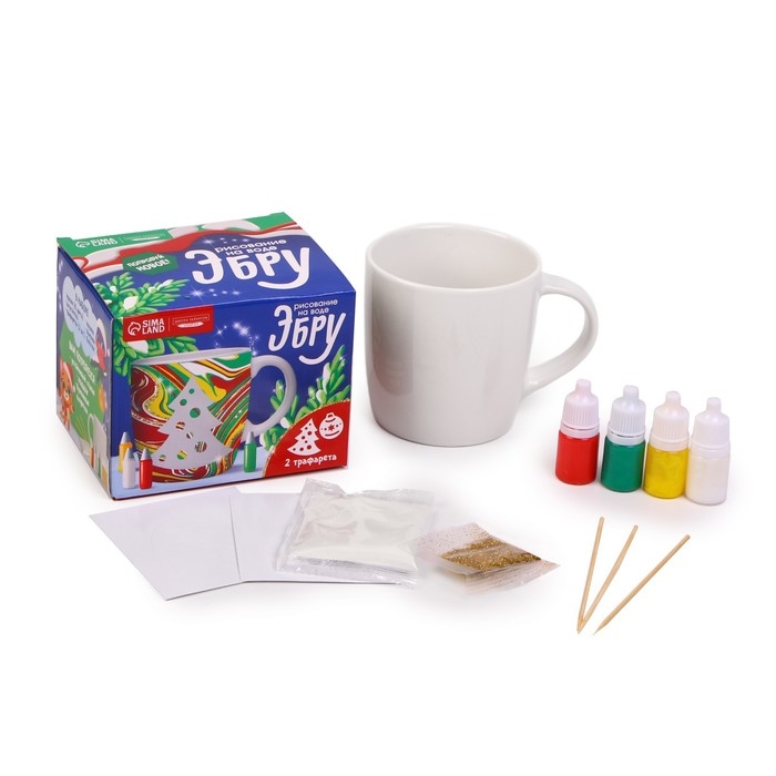 Кружка под раскраску на новый год. Рисование на воде: эбру «Ёлочка», новогодний набор для творчества Кружка под раскраску на новый год. Рисование на воде: эбру «Ёлочка», новогодний набор для творчества